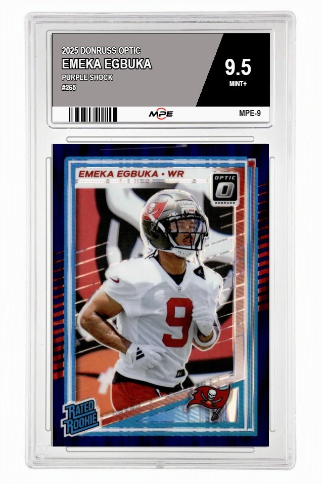 2025 DONRUSS OPTIC PURPLE SHOCK #265 EMEKA EGBUKA MPE 9.5 MINT+ — graded card auctioned from the MPE vault