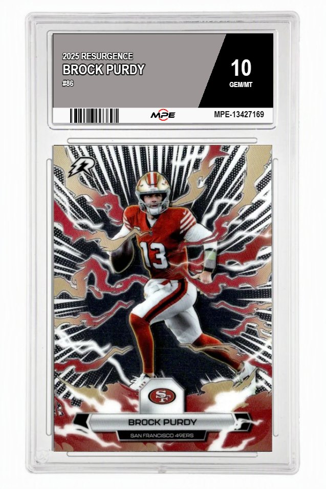 2025 RESURGENCE #86 BROCK PURDY MPE 10 GEM/MT — graded card auctioned from the MPE vault