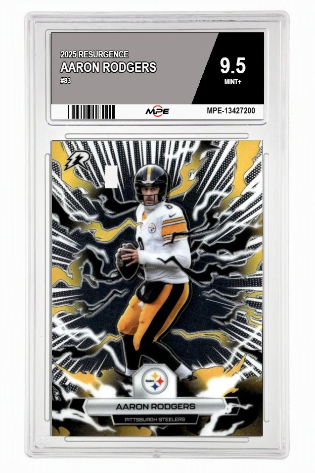 2025 RESURGENCE #83 AARON RODGERS MPE 9.5 MINT+ — graded card auctioned from the MPE vault