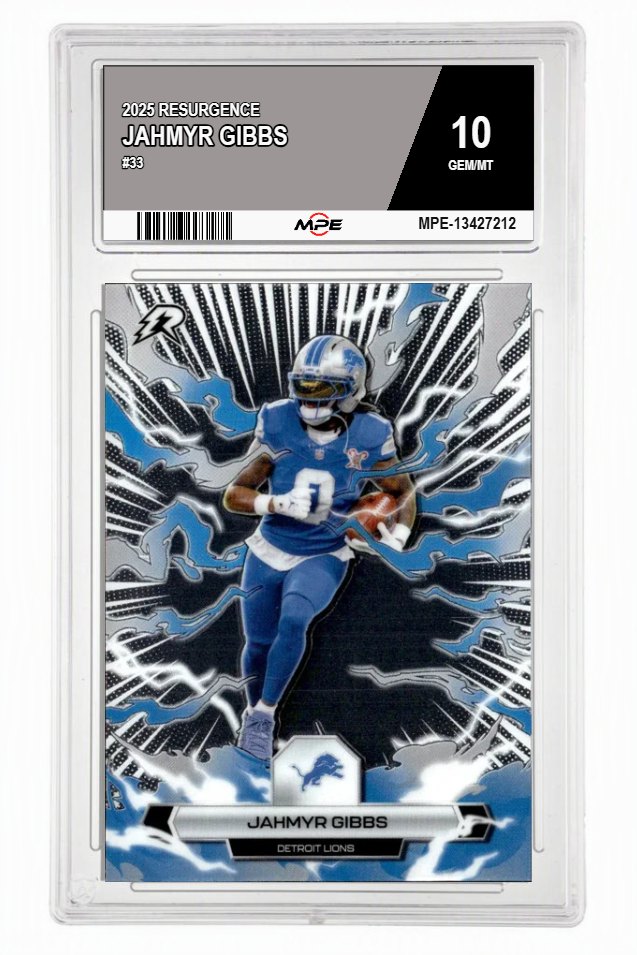 2025 RESURGENCE #33 JAHMYR GIBBS MPE 10 GEM/MT — graded card auctioned from the MPE vault