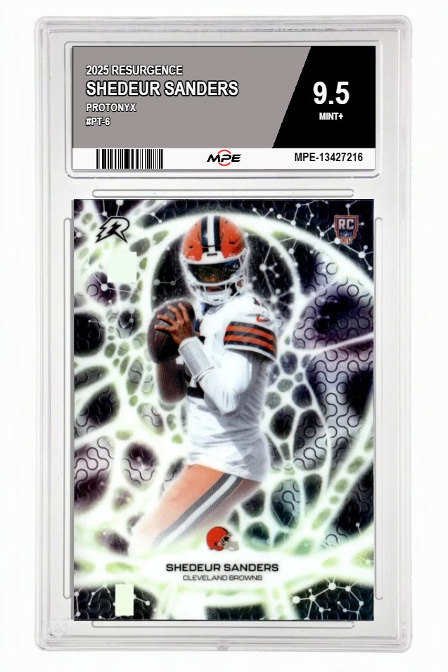 2025 RESURGENCE PROTONYX #PT-6 SHEDEUR SANDERS MPE 9.5 MINT+ — graded card auctioned from the MPE vault