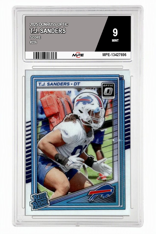 2025 DONRUSS OPTIC #226 T.J. SANDERS MPE 9 MINT — graded card auctioned from the MPE vault