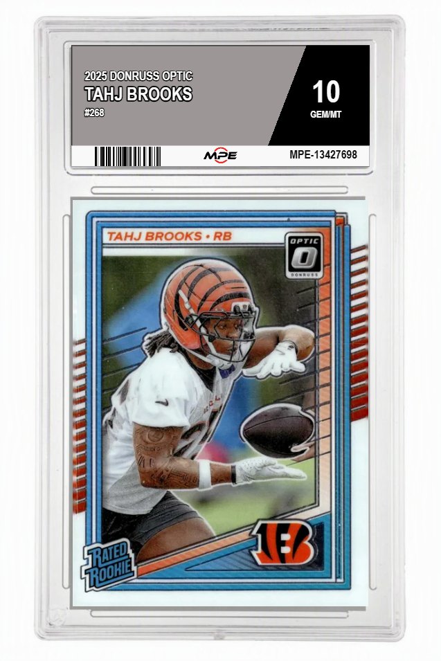 2025 DONRUSS OPTIC #268 TAHJ BROOKS MPE 10 GEM/MT — graded card auctioned from the MPE vault
