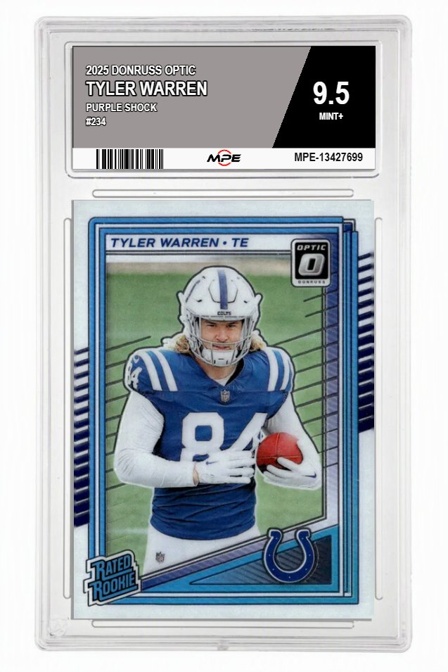 2025 DONRUSS OPTIC #234 TYLER WARREN MPE 9.5 MINT+ — graded card auctioned from the MPE vault