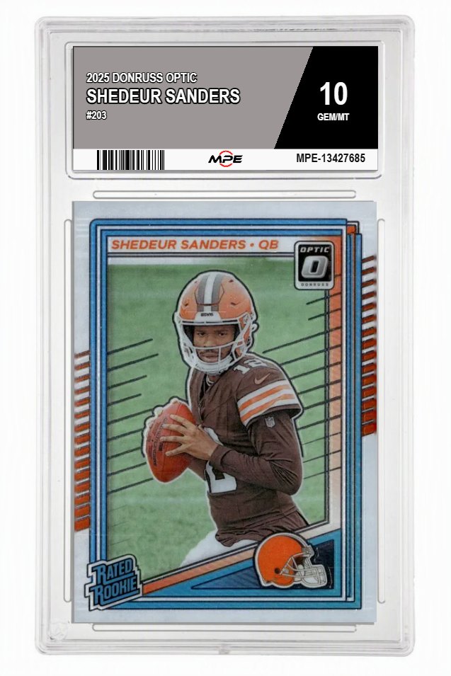 2025 DONRUSS OPTIC #203 SHEDEUR SANDERS MPE 10 GEM/MT — graded card auctioned from the MPE vault