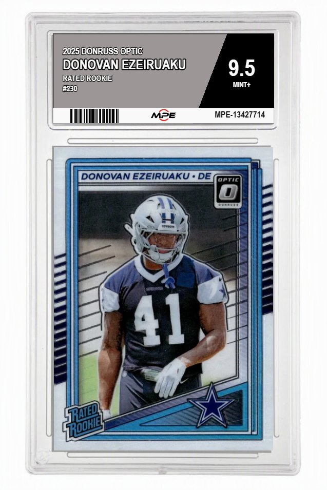 2025 DONRUSS OPTIC #230 DONOVAN EZEIRUAKU MPE 9.5 MINT+ — graded card auctioned from the MPE vault