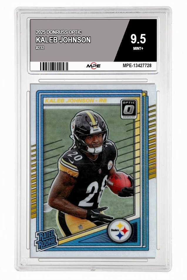 2025 DONRUSS OPTIC #232 KALEB JOHNSON MPE 9.5 MINT+ — graded card auctioned from the MPE vault