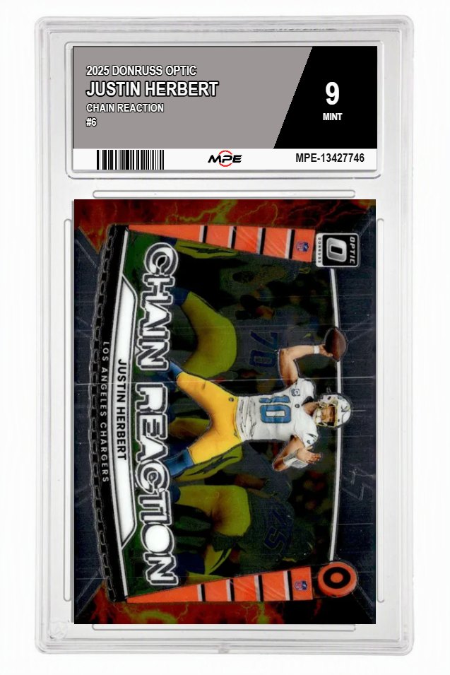 2025 DONRUSS OPTIC CHAIN REACTION #6 JUSTIN HERBERT MPE 9 MINT — graded card auctioned from the MPE vault