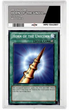 2013 YU GI OH! 1ST EDITION #BP02-EN134 HORN OF THE UNICORN MPE 9 MINT — graded card up for auction
