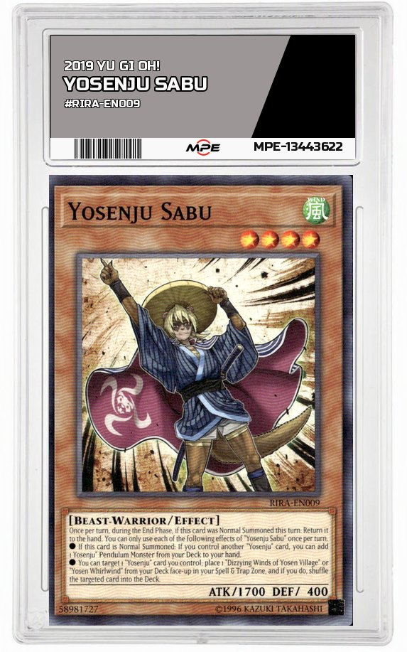 2019 YU GI OH! #RIRA-EN009 YOSENJU SABU MPE 9 MINT — graded card auctioned from the MPE vault