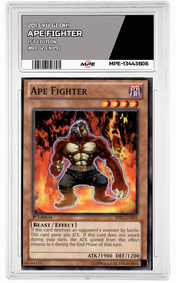 2013 YU GI OH! 1ST EDITION #BP02-EN093 APE FIGHTER MPE 9 MINT — graded card auctioned from the MPE vault
