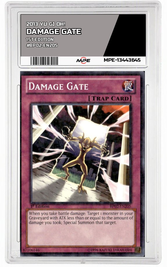 2013 YU GI OH! 1ST EDITION #BP02-EN205 DAMAGE GATE MPE 9 MINT — graded card auctioned from the MPE vault