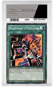 2013 YU GI OH! 1ST EDITION #BP02-EN148 NIGHTMARE'S STEELCAGE MPE 9 MINT — graded card up for auction