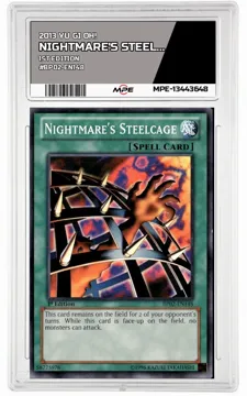 2013 YU GI OH! 1ST EDITION #BP02-EN148 NIGHTMARE'S STEELCAGE MPE 9 MINT — graded card up for auction