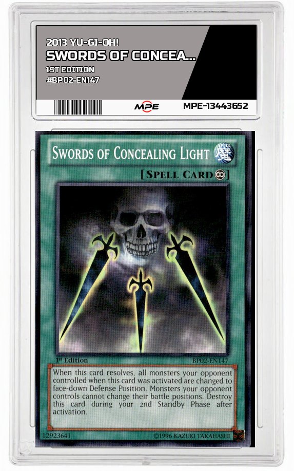 2013 YU-GI-OH! 1st Edition #BP02-EN147 SWORDS OF CONCEALING LIGHT MPE 9 MINT — graded card auctioned from the MPE vault