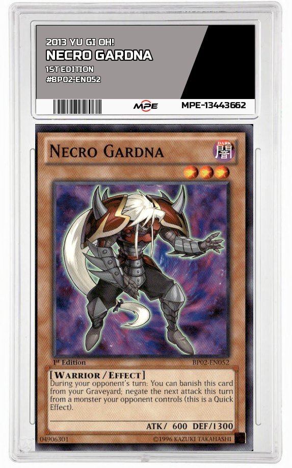 2013 YU GI OH! 1st Edition #BP02-EN052 NECRO GARDNA MPE 9 MINT — graded card auctioned from the MPE vault