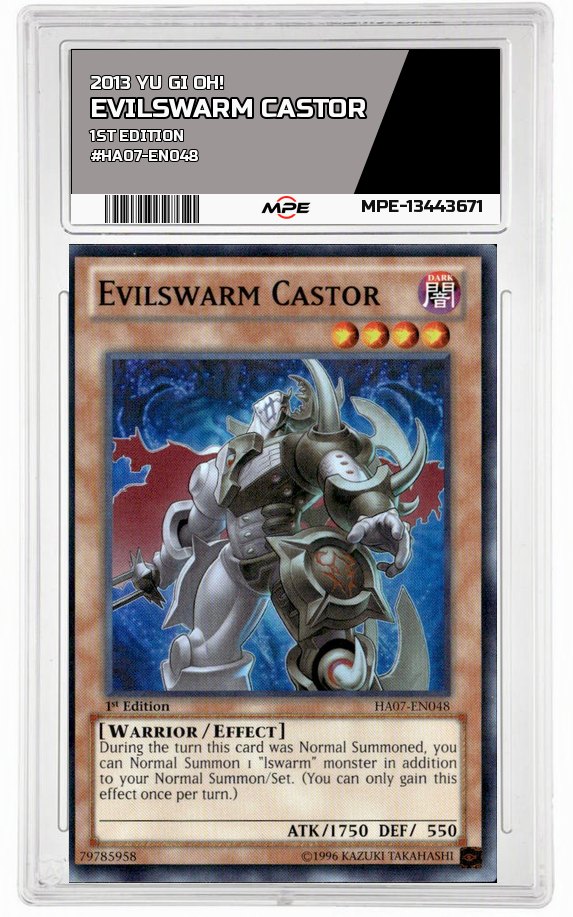 2013 YU GI OH! 1st Edition #HA07-EN048 EVILSWARM CASTOR MPE 9 MINT — graded card auctioned from the MPE vault