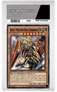 2013 YU GI OH! 1ST ED. BEAST MACHINE #BP02-EN084 KING BARBAROS UR MPE 9 MINT — graded card up for auction