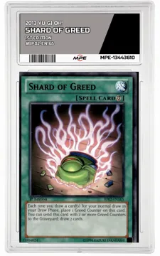2013 YU GI OH! 1st Edition #BP02-EN165 SHARD OF GREED MPE 9 MINT — graded card up for auction
