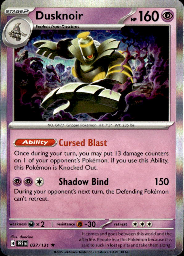 2025 Pokemon Scarlet And Violet Dusknoir graded slab