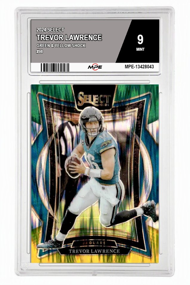 2024 SELECT GREEN & YELLOW SHOCK #98 TREVOR LAWRENCE MPE 9 MINT — graded card auctioned from the MPE vault