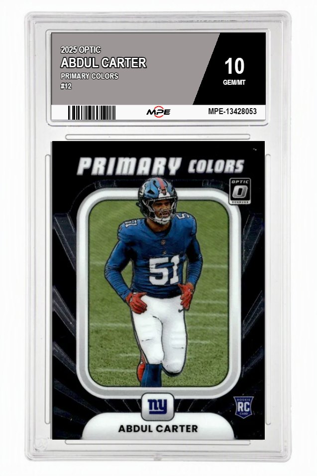 2025 OPTIC PRIMARY COLORS #12 ABDUL CARTER MPE 10 GEM/MT — graded card auctioned from the MPE vault