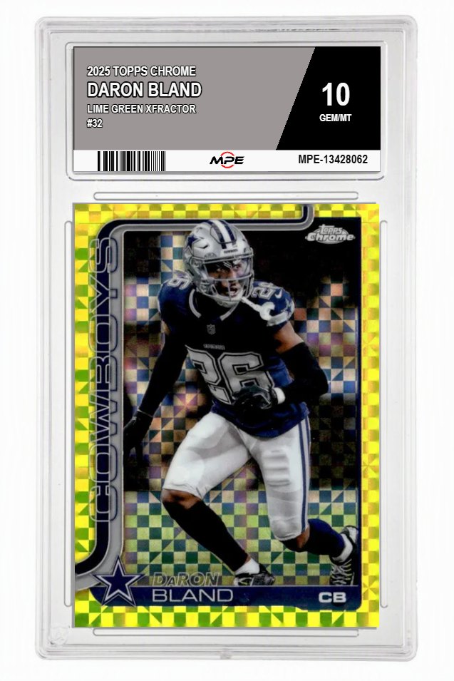 2025 TOPPS CHROME LIME GREEN XFRACTOR #32 DARON BLAND MPE 10 GEM/MT — graded card auctioned from the MPE vault