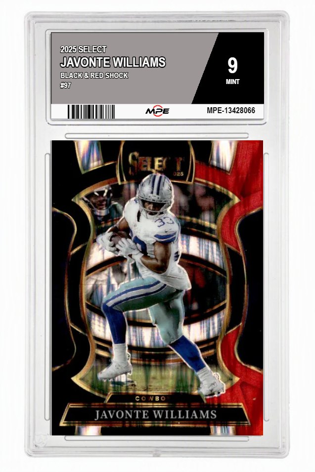 2025 SELECT BLACK & RED SHOCK #97 JAVONTE WILLIAMS MPE 9 MINT — graded card auctioned from the MPE vault