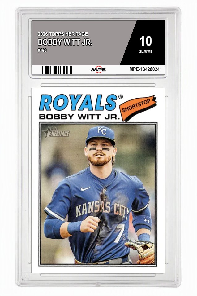 2026 TOPPS HERITAGE #160 BOBBY WITT JR. MPE 10 GEM/MT — graded card auctioned from the MPE vault