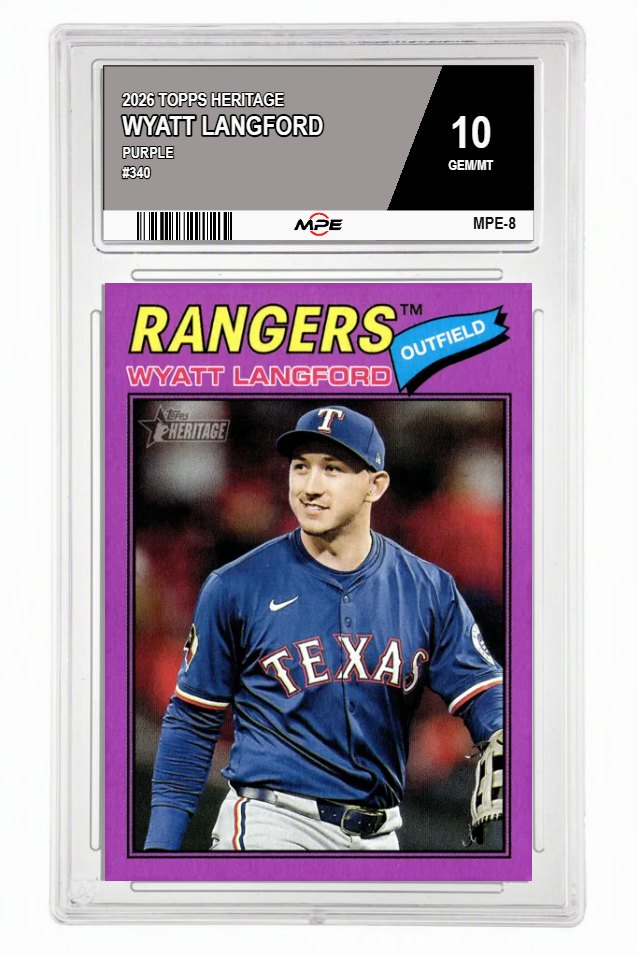 2026 TOPPS HERITAGE PURPLE #340 WYATT LANGFORD MPE 10 GEM/MT — graded card auctioned from the MPE vault