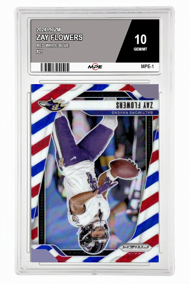 2024 PRIZM RED WHITE BLUE #21 ZAY FLOWERS MPE 10 GEM/MT — graded card auctioned from the MPE vault