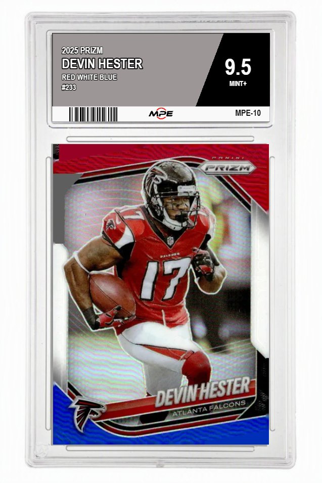 2025 PRIZM RED WHITE BLUE #233 DEVIN HESTER MPE 9.5 MINT+ — graded card auctioned from the MPE vault