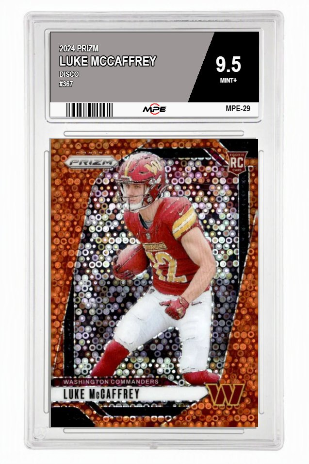 2024 PRIZM DISCO #367 LUKE MCCAFFREY MPE 9.5 MINT+ — graded card auctioned from the MPE vault