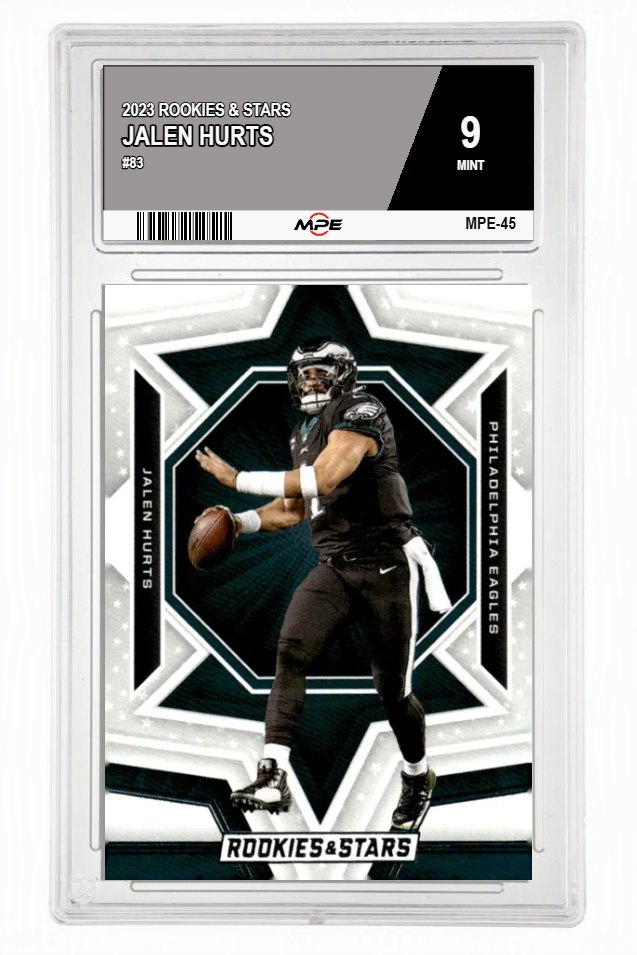 2023 ROOKIES & STARS #83 JALEN HURTS MPE 9 MINT — graded card auctioned from the MPE vault