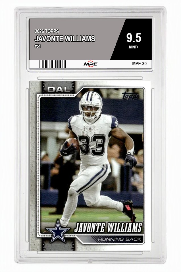 2026 TOPPS #51 JAVONTE WILLIAMS MPE 9.5 MINT+ — graded card auctioned from the MPE vault
