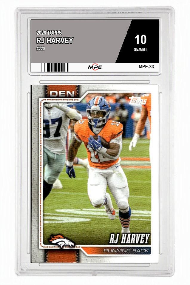 2026 TOPPS #220 RJ HARVEY MPE 10 GEM/MT — graded card auctioned from the MPE vault