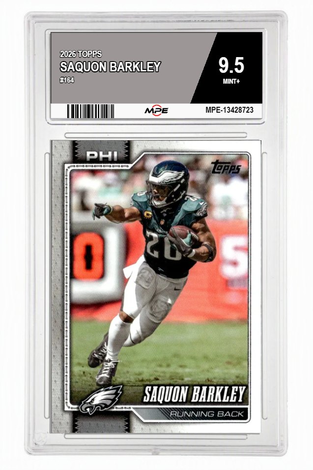 2026 TOPPS #164 SAQUON BARKLEY MPE 9.5 MINT+ — graded card auctioned from the MPE vault