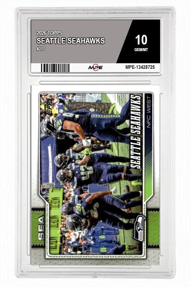 2026 TOPPS #277 SEATTLE SEAHAWKS MPE 10 GEM/MT — graded card auctioned from the MPE vault