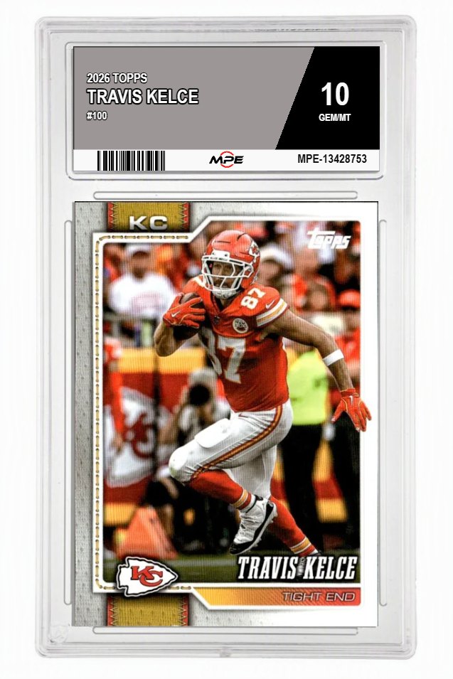 2026 TOPPS #100 TRAVIS KELCE MPE 10 GEM/MT — graded card auctioned from the MPE vault