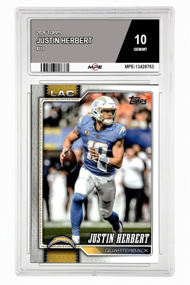 2026 TOPPS #110 JUSTIN HERBERT MPE 10 GEM/MT — graded card auctioned from the MPE vault