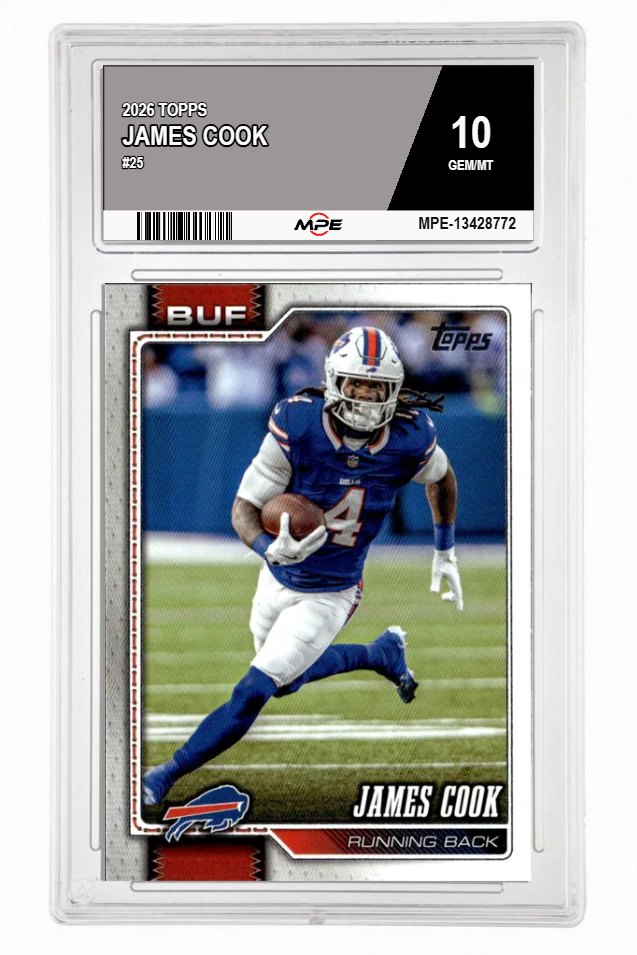 2026 TOPPS #25 JAMES COOK MPE 10 GEM/MT — graded card auctioned from the MPE vault