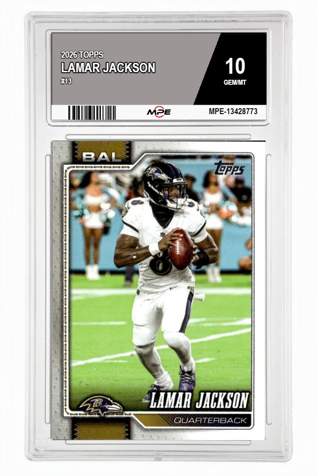 2026 TOPPS #13 LAMAR JACKSON MPE 10 GEM/MT — graded card auctioned from the MPE vault