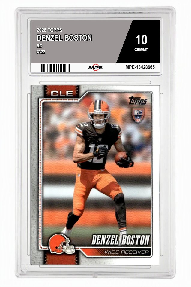 2026 TOPPS RC #322 DENZEL BOSTON MPE 10 GEM/MT — graded card auctioned from the MPE vault