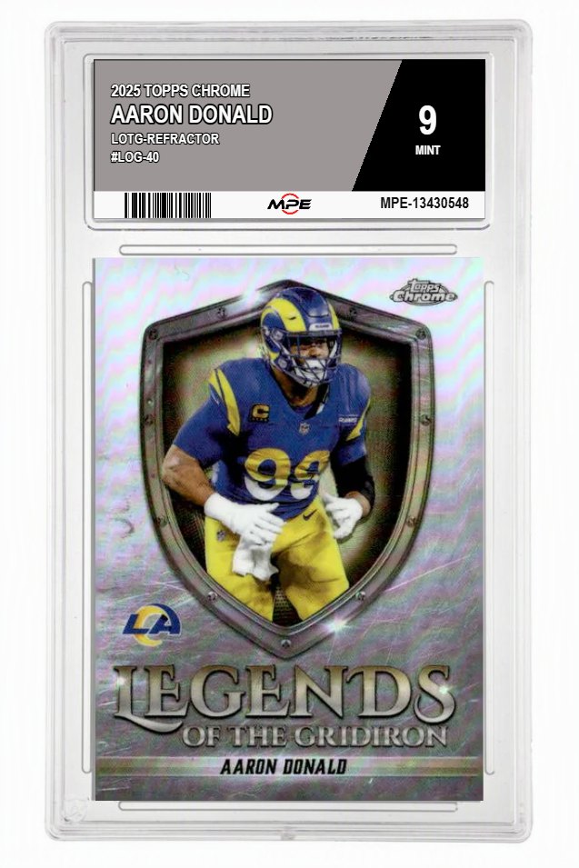 2025 TOPPS CHROME LOTG-REFRACTOR #LOG-40 AARON DONALD MPE 9 MINT — graded card auctioned from the MPE vault