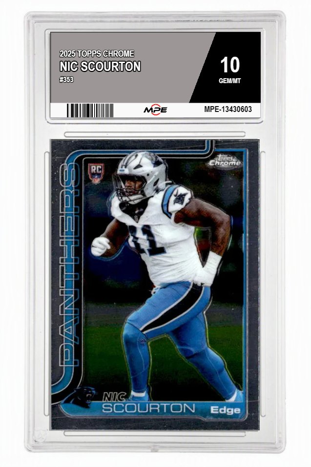 2025 TOPPS CHROME #353 NIC SCOURTON MPE 10 GEM/MT — graded card auctioned from the MPE vault