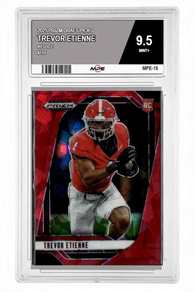 2025 PRIZM DRAFT PICKS RED ICE #155 TREVOR ETIENNE MPE 9.5 MINT+ — graded card auctioned from the MPE vault