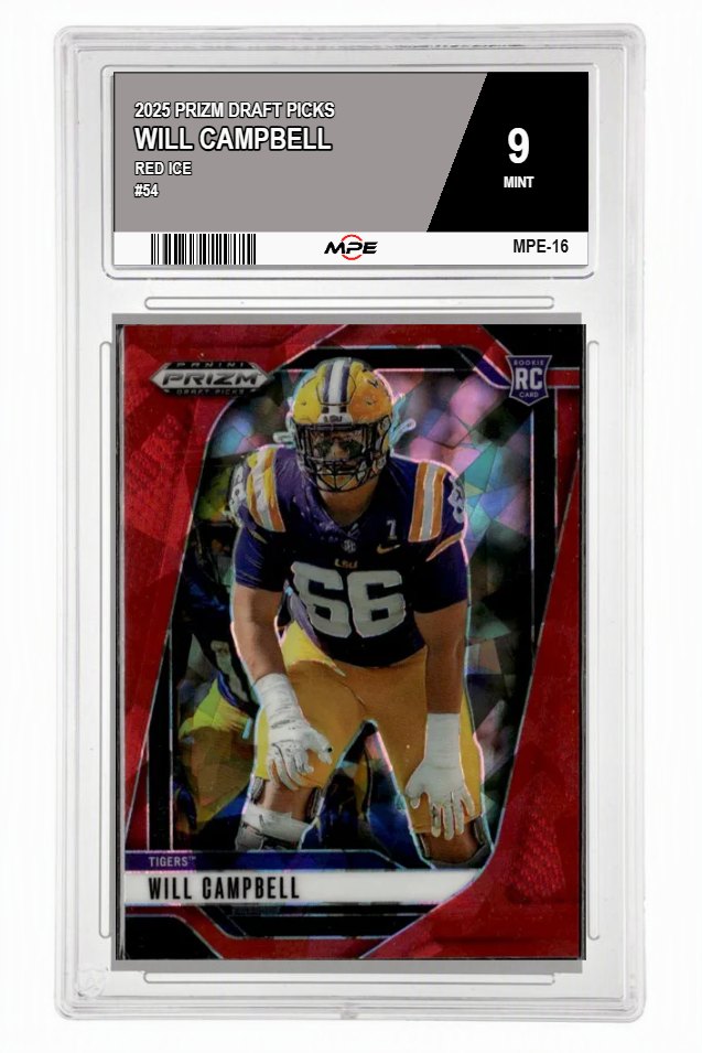 2025 PRIZM DRAFT PICKS RED ICE #54 WILL CAMPBELL MPE 9 MINT — graded card auctioned from the MPE vault