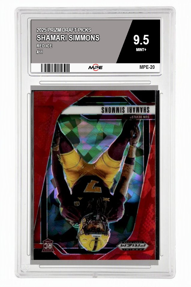 2025 PRIZM DRAFT PICKS RED ICE #11 SHAMARI SIMMONS MPE 9.5 MINT+ — graded card auctioned from the MPE vault