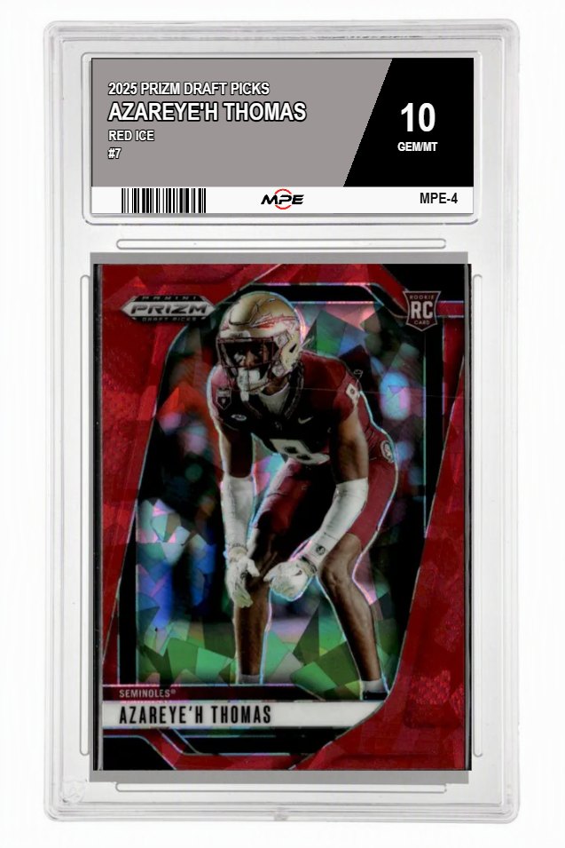 2025 PRIZM DRAFT PICKS RED ICE #7 AZAREYE'H THOMAS MPE 10 GEM/MT — graded card auctioned from the MPE vault