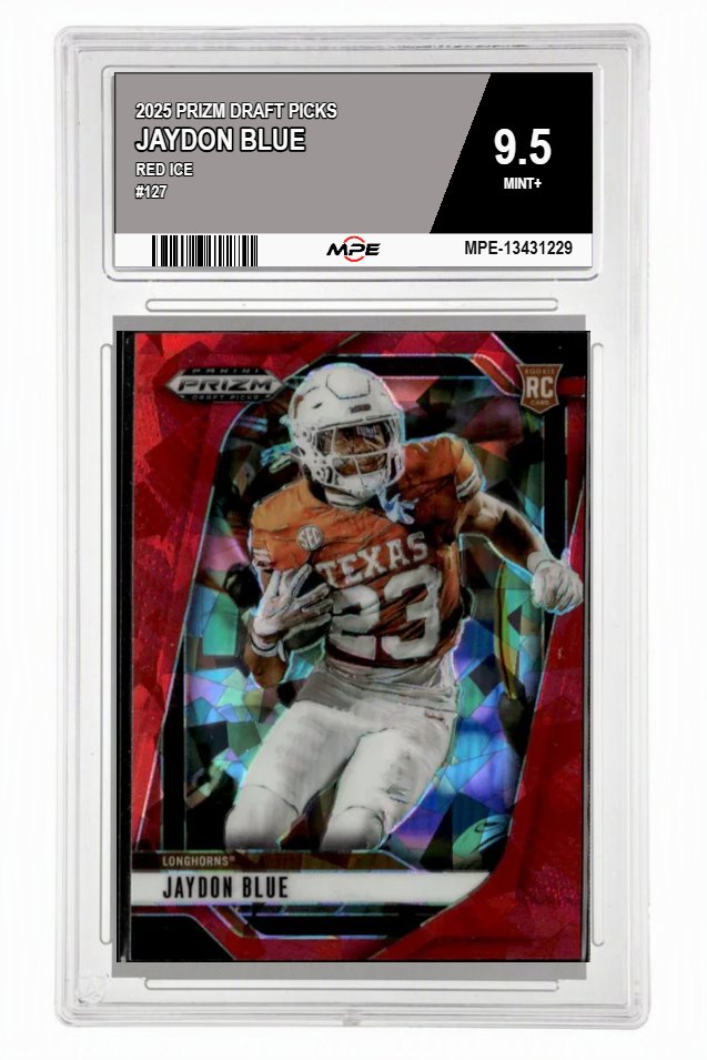 2025 PRIZM DRAFT PICKS Red Ice #127 JAYDON BLUE MPE 9.5 MINT+ — graded card auctioned from the MPE vault